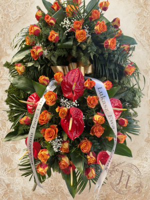 Wieniec pogrzebowy „Ognista Dusza" – z anturium i pomarańczowymi różami